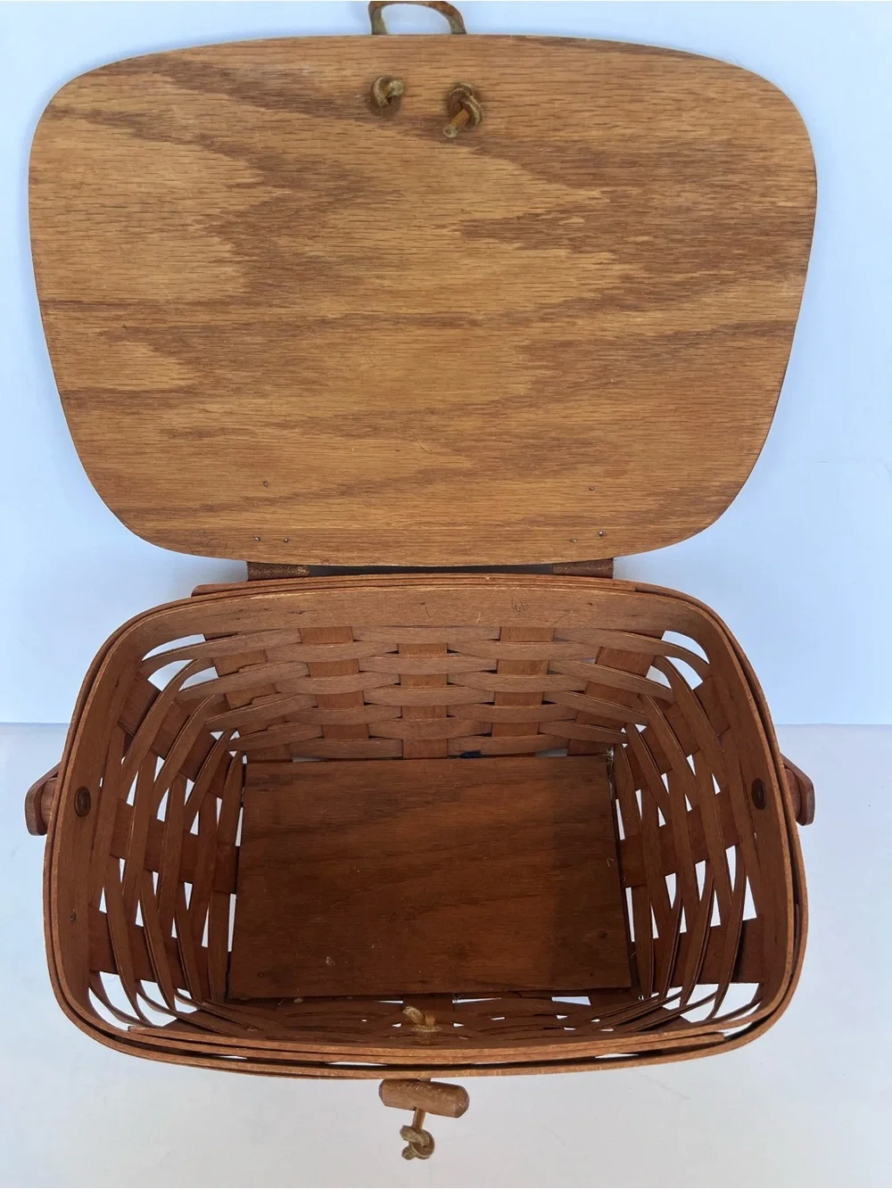 Vintage Longaberger Floral Hand Painted Basket with Handles Purse Picnic Basket